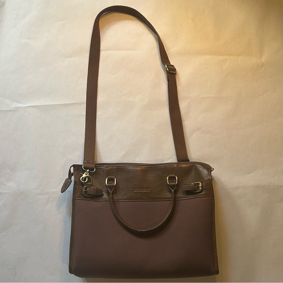 Lavievert Brown PU Leather & Purple Fabric Laptop Bag W/Removable Shoulder Strap - Picture 1 of 12
